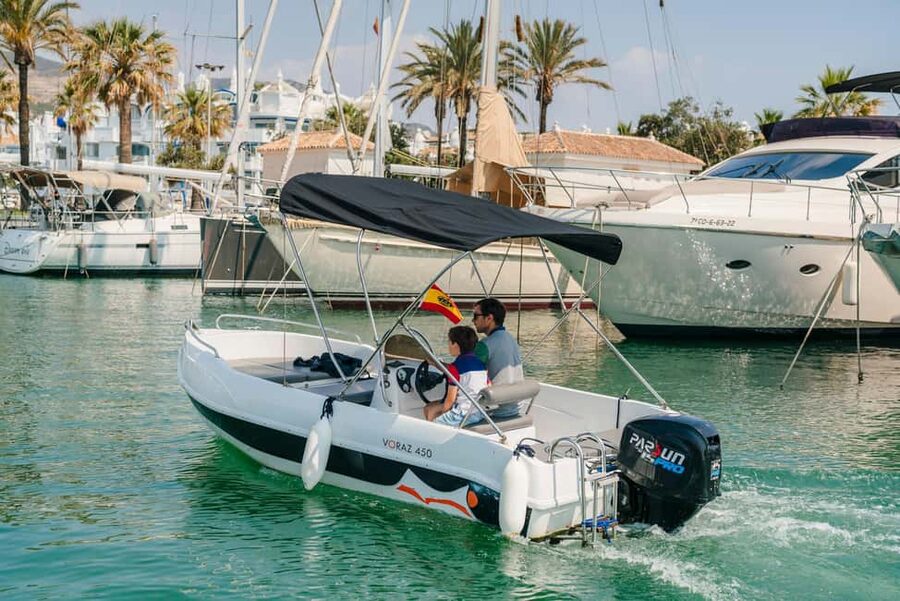 Benalmádena: license-Free Rent Boat for Dolphin Watching - Taking the wheel from Puerto Marina