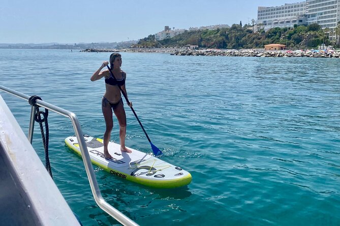 Boat Tour with Snorkeling, Water Slide, Lunch and Pick Up - From Benalmádena marina to open water