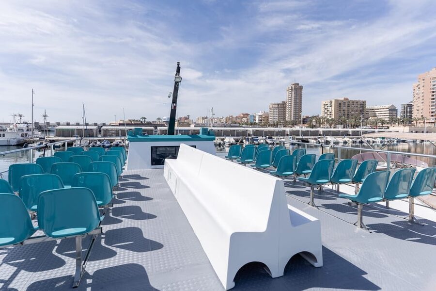 Fuengirola: Catamaran Tour to Spot Dolphins - Seating, shade, and the small onboard bar