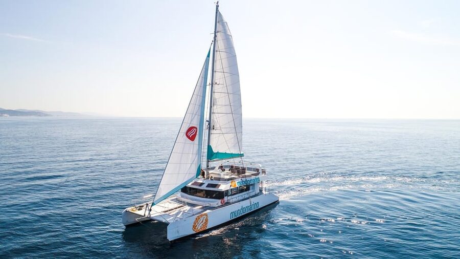 Malaga: Catamaran Sailing Cruise with Swimming & Optional DJ - Leaving Malaga harbor for a sea-level view
